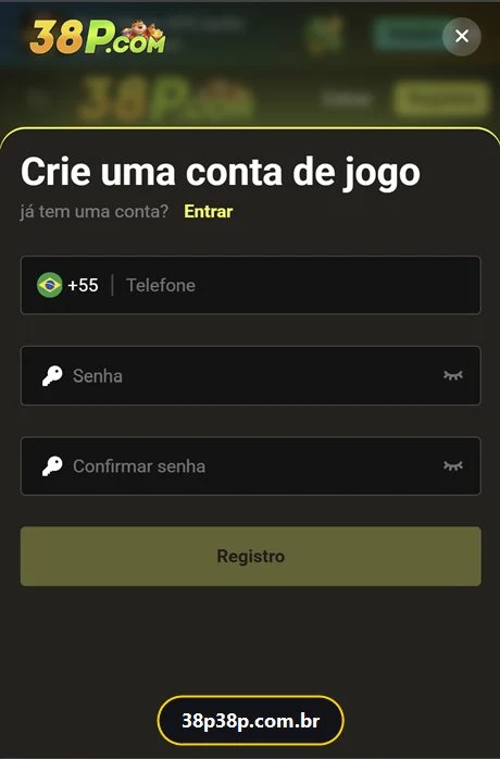 Tela de cadastro do App 38P — Crie uma conta de jogo